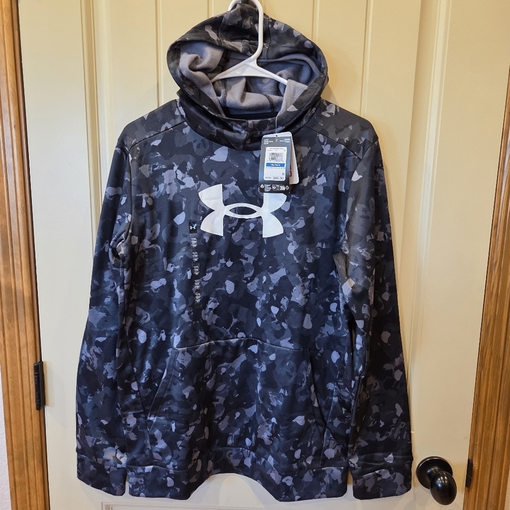 Under Armour Boys' Armour Fleece Camo Hoodie Youth XL Black Gray Activewear